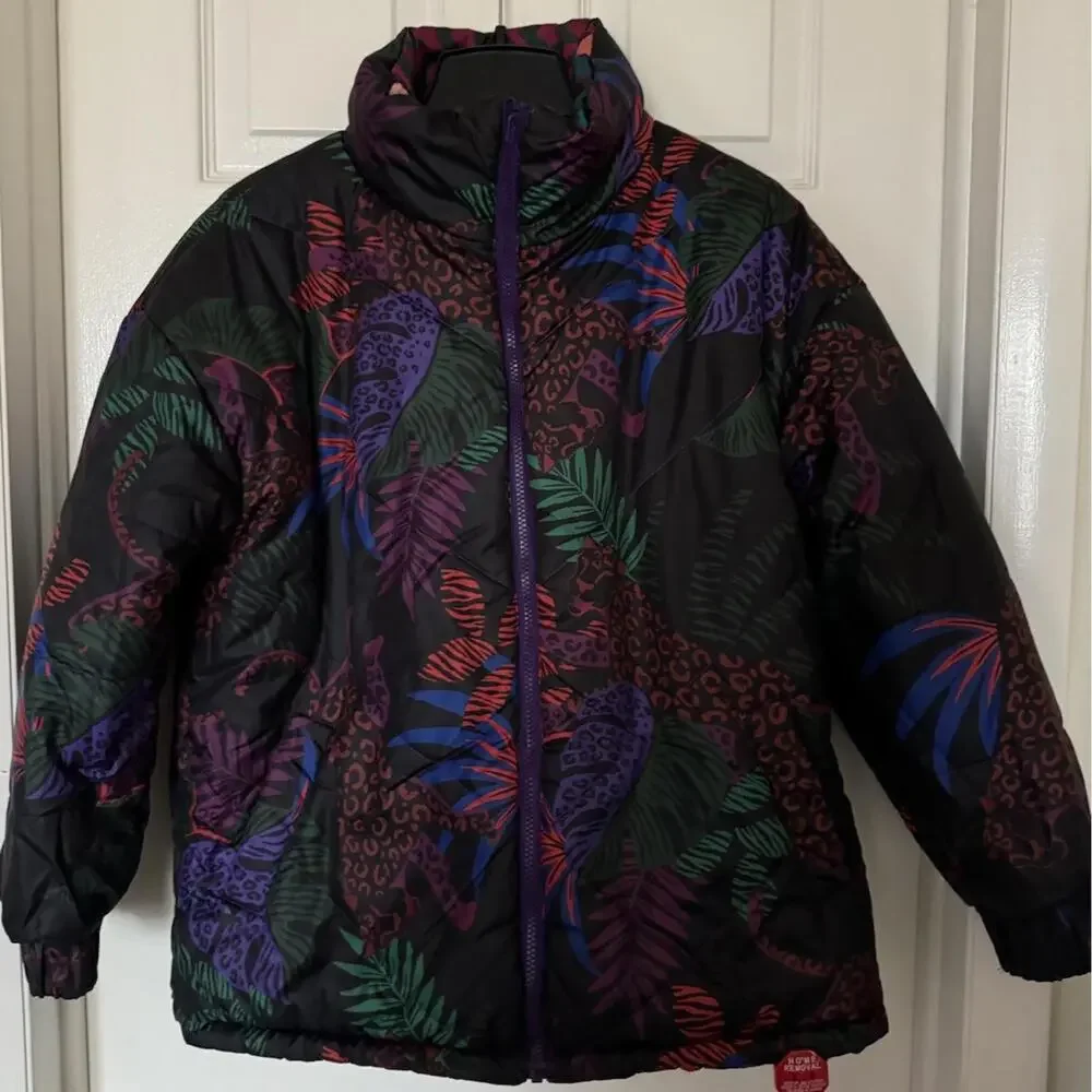 Farm Rio Women's XS Red Abstract Patches Reversible Full Zip Puffer Jacket NEW - Picture 12 of 16